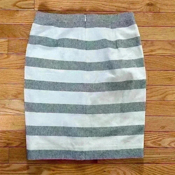 J. Crew Women's Striped Pencil Skirt Size 0 White Blue Knee Length Linen Blend - Picture 6 of 6